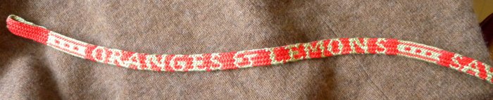 fingerloop braiding, 17th Century, letter braid, alphabet braid, solo braider, multiple braiders