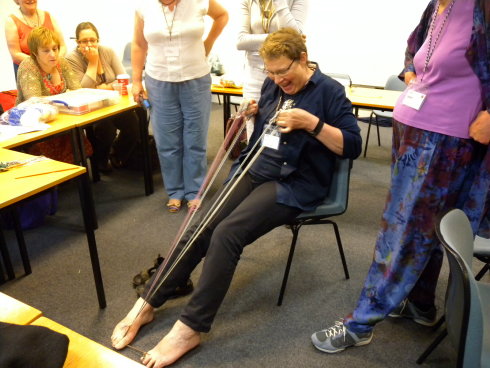Joy demoing her solo-braider double-braid method Joy Boutrup amazing her Braids 2012 class