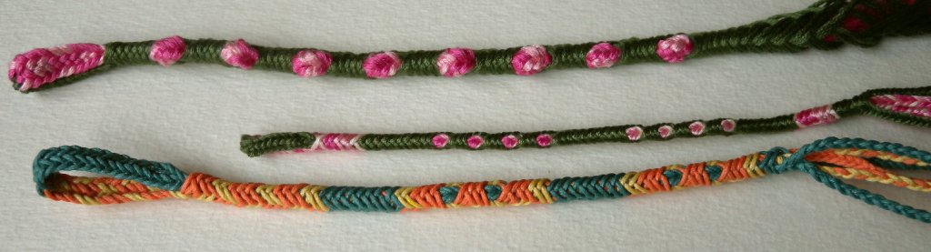 Finger loop braiding --  2-person braids made solo. Double-tube, couvert braid.