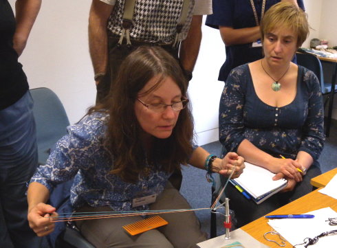 Ingrid Crickmore's Loop braiding class, Braids 2012, demoing 
