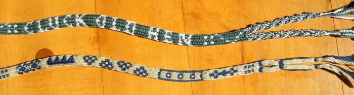 17th Century alphabet braid, letter braid, original variation by Ingrid Crickmore (18 loops rather than traditional braid's 14 loops) , finger loop braiding, loop manipulation