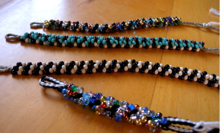 beading on spiral fingerloop braids