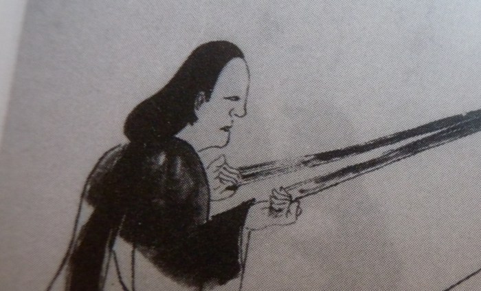 fingerloop braider, Japan, Kute-uchi, detail of a 17th C. copy of a 15th or 16th C. original.